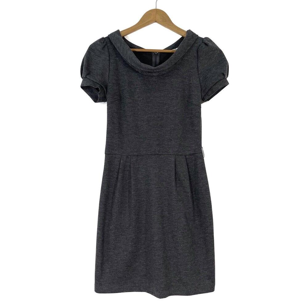 Necessary Objects Women’s Size Small Dark Grey Cowl Short Puff Sleeve Mini Dress